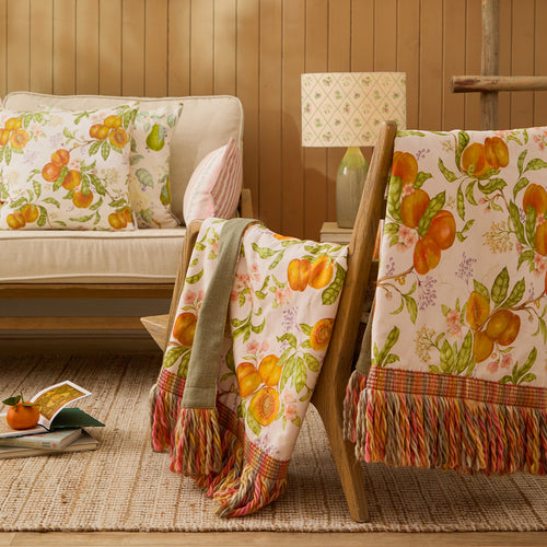 Floral Orange Throws - Peach Harvest Printed Fringe Throw Orange Voyage Maison