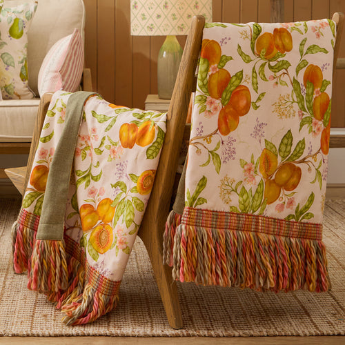 Floral Orange Throws - Peach Harvest Printed Fringe Throw Orange Voyage Maison