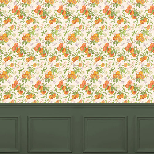 Floral Orange Wallpaper - Peach Harvest  1.4m Wide Width Wallpaer (By the Metre) Orange Voyage Maison