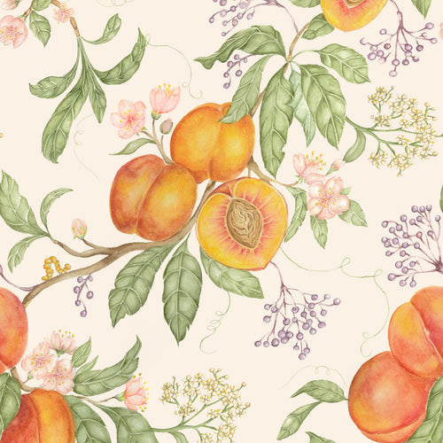 Floral Orange Wallpaper - Peach Harvest  1.4m Wide Width Wallpaer (By the Metre) Orange Voyage Maison