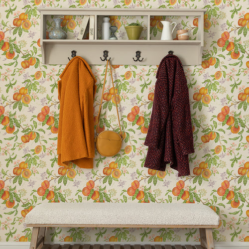 Floral Orange Wallpaper - Peach Harvest  1.4m Wide Width Wallpaer (By the Metre) Orange Voyage Maison