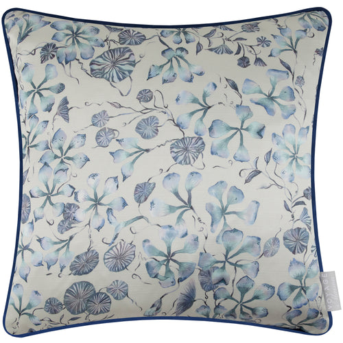 Floral Blue Cushions - Philipa Printed Piped Feather Filled Cushion Blue Voyage Maison