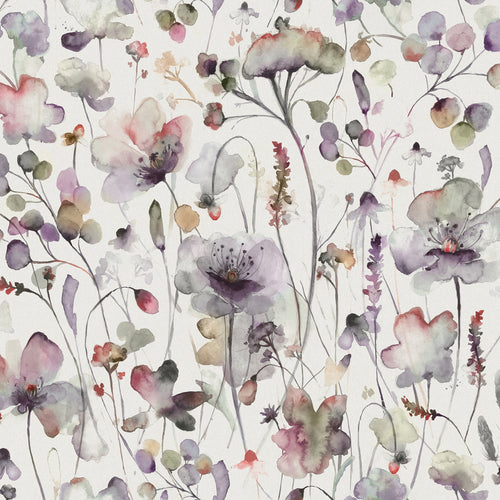 Floral Purple Fabric - Pimelea Printed Cotton Fabric (By The Metre) Boysenberry/Cream Voyage Maison