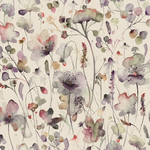 Floral Purple Fabric - Pimelea Printed Cotton Fabric (By The Metre) Boysenberry Linen Voyage Maison