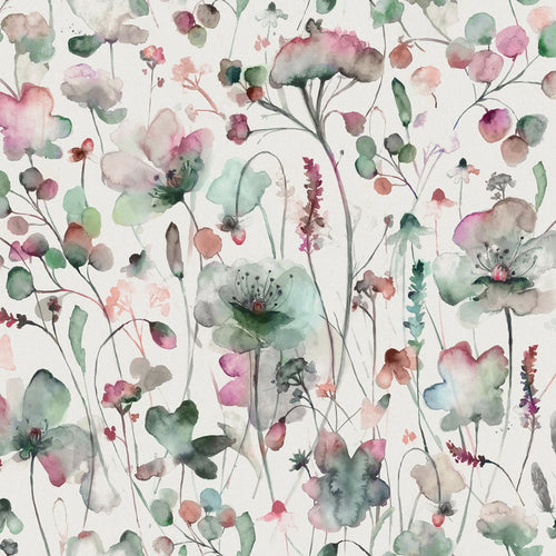 Floral White Fabric - Pimelea Printed Cotton Fabric (By The Metre) Meadow/Cream Voyage Maison