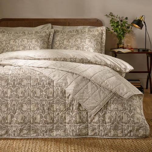 Floral Beige Bedding - Pimpernel 100% Cotton Bedspread Natural & Chocolate Morris & Co