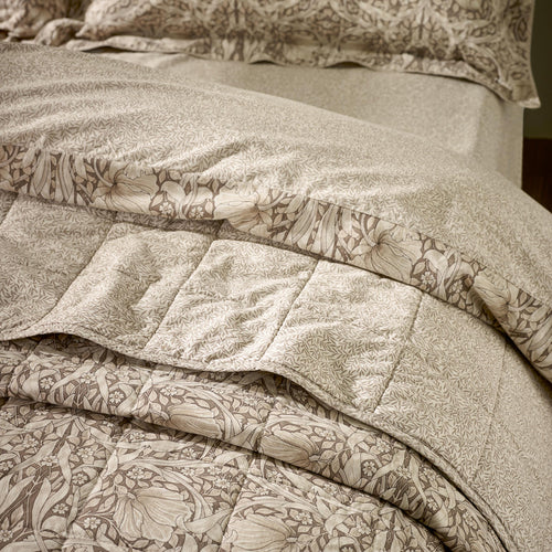 Floral Beige Bedding - Pimpernel 100% Cotton Bedspread Natural & Chocolate Morris & Co