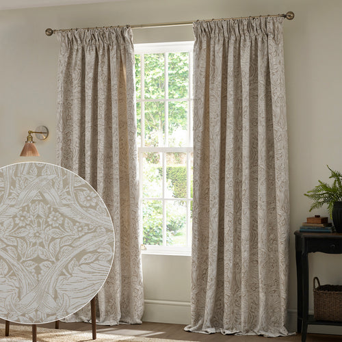 Floral Multi Curtains - Pimpernel Jacquard Fully Lined Pencil Pleat Curtains Linen Morris & Co