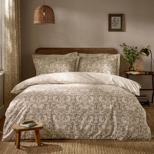 Floral Beige Bedding - Pimpernel 100% Cotton Duvet Cover Set Natural & Chocolate Morris & Co