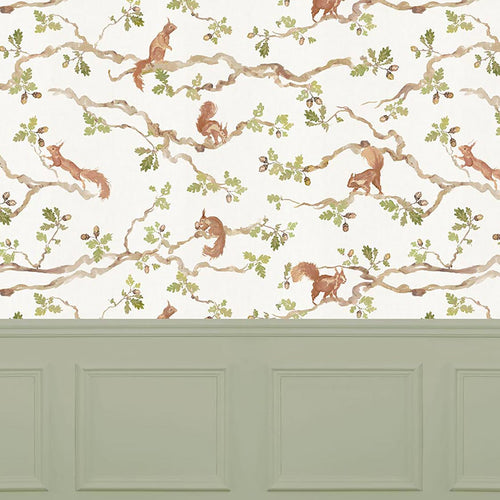Animal Brown Wallpaper - Playful Squirrel  1.4m Wide Width Wallpaper (By The Metre) Cream Voyage Maison