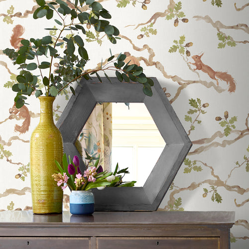 Animal Brown Wallpaper - Playful Squirrel  1.4m Wide Width Wallpaper (By The Metre) Cream Voyage Maison
