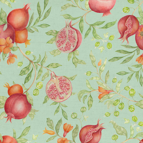 Floral Green Fabric - Pomegranate Grove Printed Cotton Fabric Oasis Voyage Maison