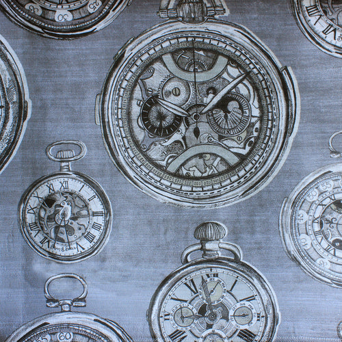Abstract Grey Fabric - Pocketwatch Printed Cotton Fabric (By The Metre) Charcoal Voyage Maison