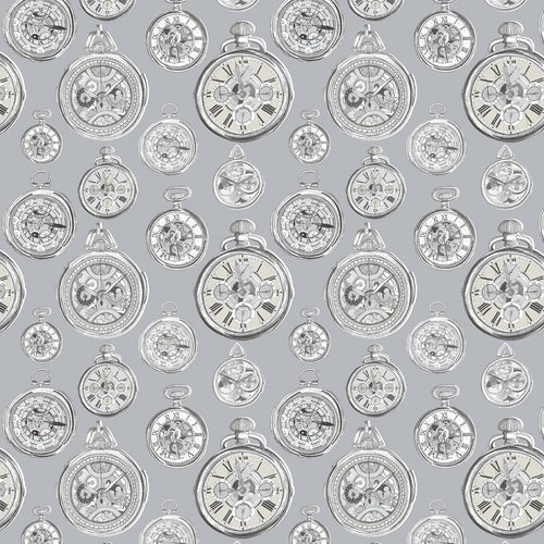 Abstract Grey Fabric - Pocketwatch Printed Cotton Fabric (By The Metre) Charcoal Voyage Maison