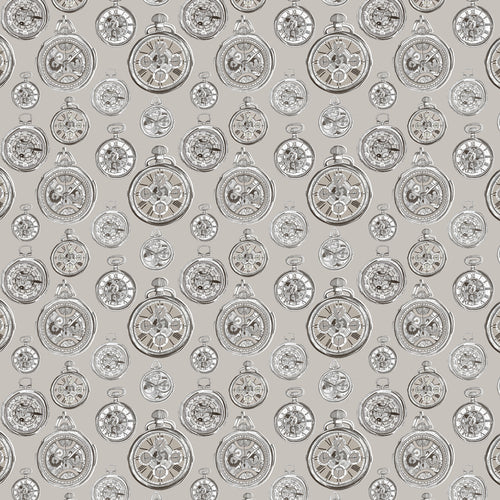 Abstract Beige Fabric - Pocketwatch Printed Cotton Fabric (By The Metre) Sepia Voyage Maison