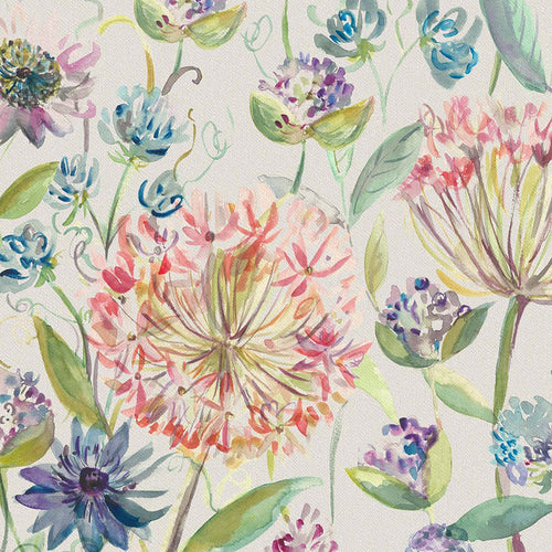 Floral Multi Fabric - Pom Pom Floral Printed Linen Fabric (By The Metre) Natural Voyage Maison
