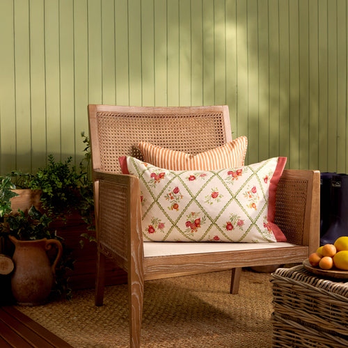 Floral Red Cushions - Pomegranate Trellis Printed Outdoor Polyester Filled Cushion Red Voyage Maison