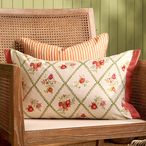 Floral Red Cushions - Pomegranate Trellis Printed Outdoor Polyester Filled Cushion Red Voyage Maison