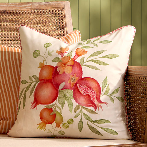 Floral Red Cushions - Pomegranate Trellis Printed Outdoor Square Polyester Filled Cushion Red Voyage Maison