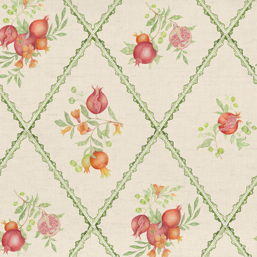 Floral Cream Fabric - Pomegranate Trellis Printed Cotton Fabric Cream Voyage Maison