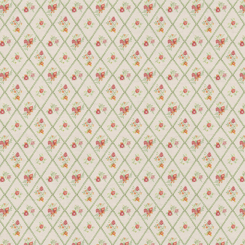 Floral Cream Fabric - Pomegranate Trellis Printed Cotton Fabric Cream Voyage Maison