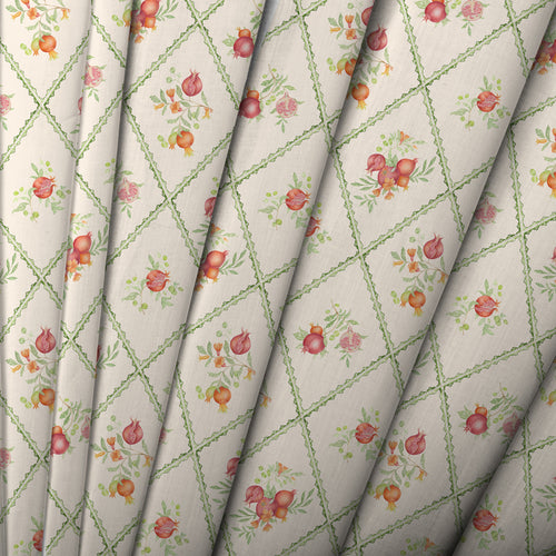 Floral Cream Fabric - Pomegranate Trellis Printed Cotton Fabric Cream Voyage Maison