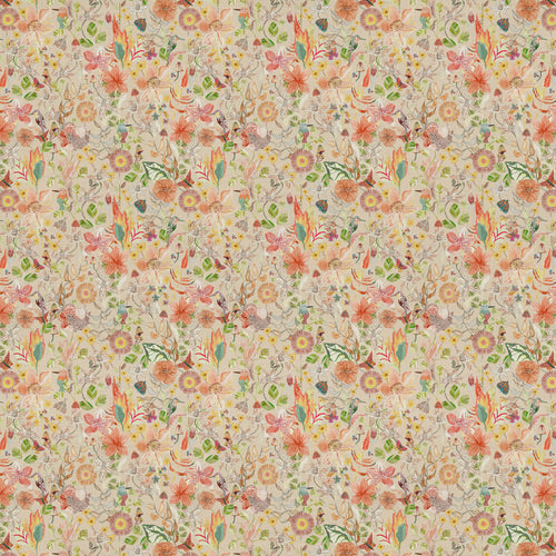 Floral Orange Fabric - Primrose Printed Cotton Fabric (By The Metre) Apricot Voyage Maison