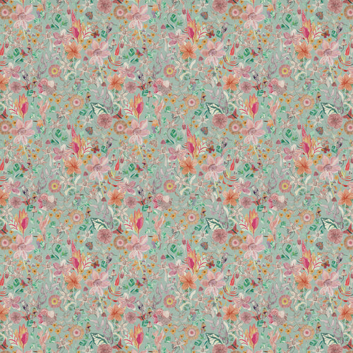 Floral Blue Fabric - Primrose Printed Cotton Fabric (By The Metre) Duck Egg Blue Voyage Maison