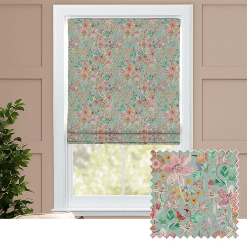Floral Blue M2M - Primrose Printed Cotton Made to Measure Roman Blinds Duck Egg Blue Voyage Maison