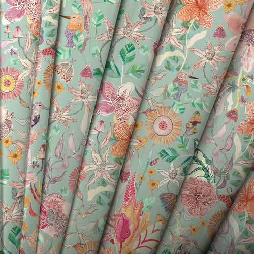 Floral Blue M2M - Primrose Printed Cotton Made to Measure Curtains Duck Egg Blue Voyage Maison