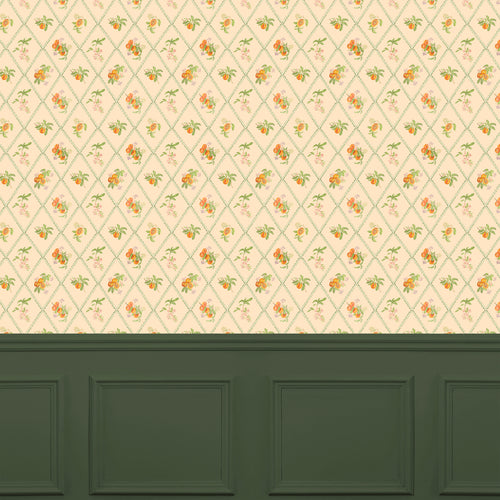 Floral Orange Wallpaper - Peach Trellis  1.4m Wide Width Wallpaer (By the Metre) Melba Voyage Maison