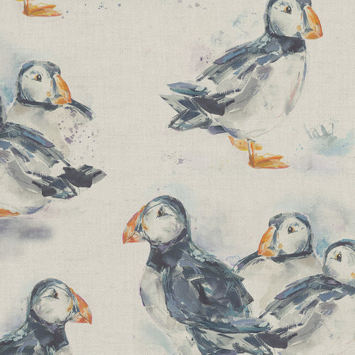  Samples - Puffins Printed Fabric Sample Swatch Linen Voyage Maison