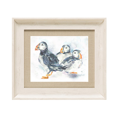 Animal Grey Wall Art - Puffins  Framed Print Birch Voyage Maison