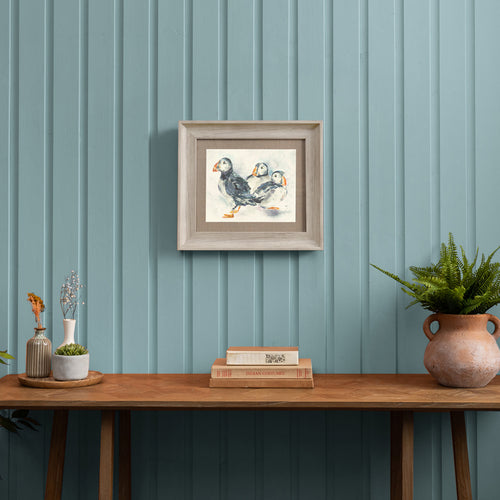 Animal Grey Wall Art - Puffins  Framed Print Birch Voyage Maison