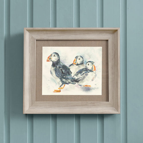 Animal Grey Wall Art - Puffins  Framed Print Birch Voyage Maison