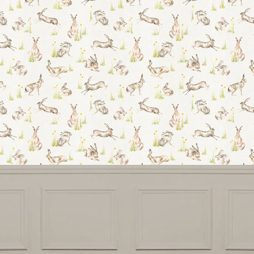 Animal Brown Wallpaper - Racing Hares  1.4m Wide Width Wallpaper (By The Metre) Cream Voyage Maison