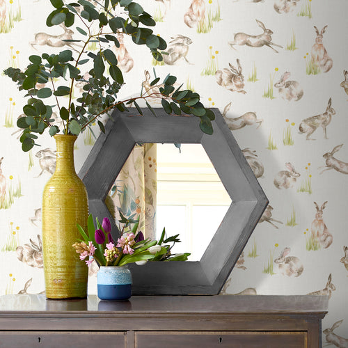 Animal Brown Wallpaper - Racing Hares  1.4m Wide Width Wallpaper (By The Metre) Cream Voyage Maison