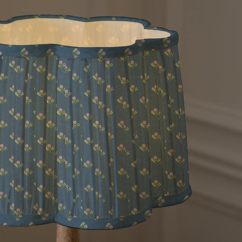 Floral Blue Lighting - Raja Pleated Scalloped Lamp Shade Denim Voyage Maison