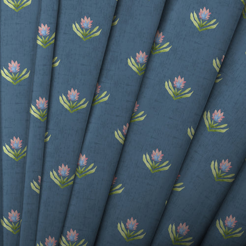 Floral Blue Fabric - Raja Printed Cotton Fabric (By The Metre) Denim Voyage Maison