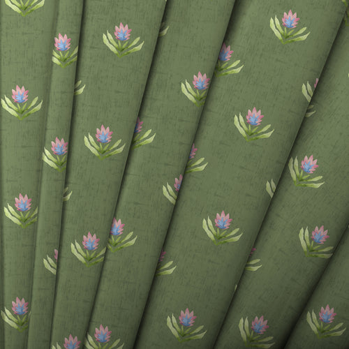 Floral Green Fabric - Raja Printed Cotton Fabric (By The Metre) Sage Voyage Maison