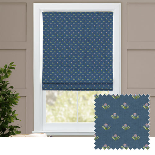 Floral Blue M2M - Raja Printed Cotton Made to Measure Roman Blinds Denim Voyage Maison