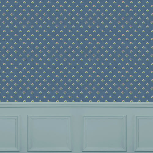 Floral Blue Wallpaper - Raja  1.4m Wide Width Wallpaper (By The Metre) Denim Voyage Maison