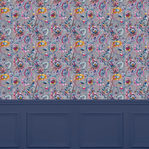 Floral Blue Wallpaper - Raja  1.4m Wide Width Wallpaper (By The Metre) Indigo Voyage Maison
