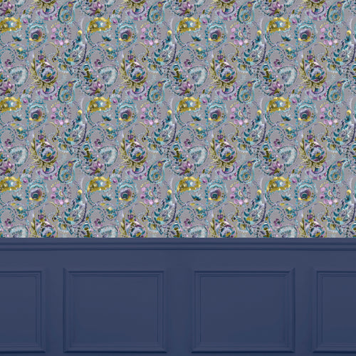 Floral Blue Wallpaper - Raja  1.4m Wide Width Wallpaper (By The Metre) Peacock Voyage Maison