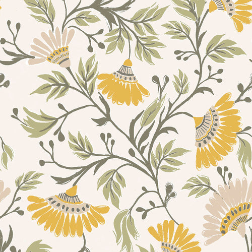 Floral Gold Fabric - Rajput Printed Cotton Fabric (By The Metre) Marigold Voyage Maison