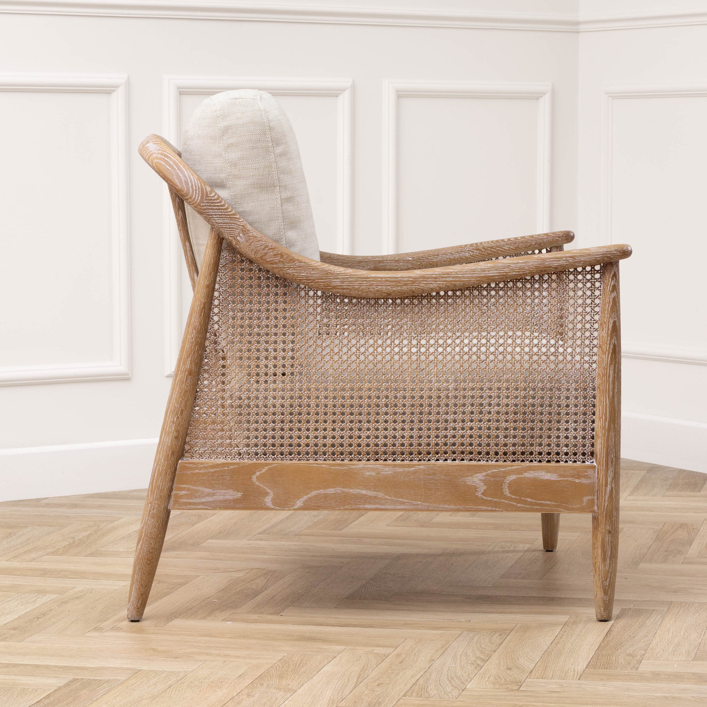 Beige Rattan Linen Remi Linen 2-Seater Rattan Chair | Beige Furniture | Voyage Maison