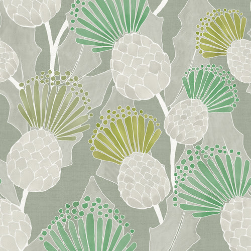 Floral Green Fabric - Reyne Printed Cotton Fabric (By The Metre) Pine Voyage Maison