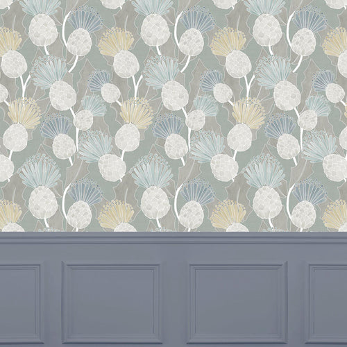Floral Blue Wallpaper - Reyne  1.4m Wide Width Wallpaper (By The Metre) Duck Egg Voyage Maison