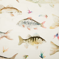  Samples - River Fish Large Printed Fabric Sample Swatch Cream Voyage Maison