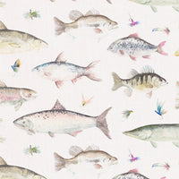  Samples - River Fish Printed Fabric Sample Swatch Cream Voyage Maison